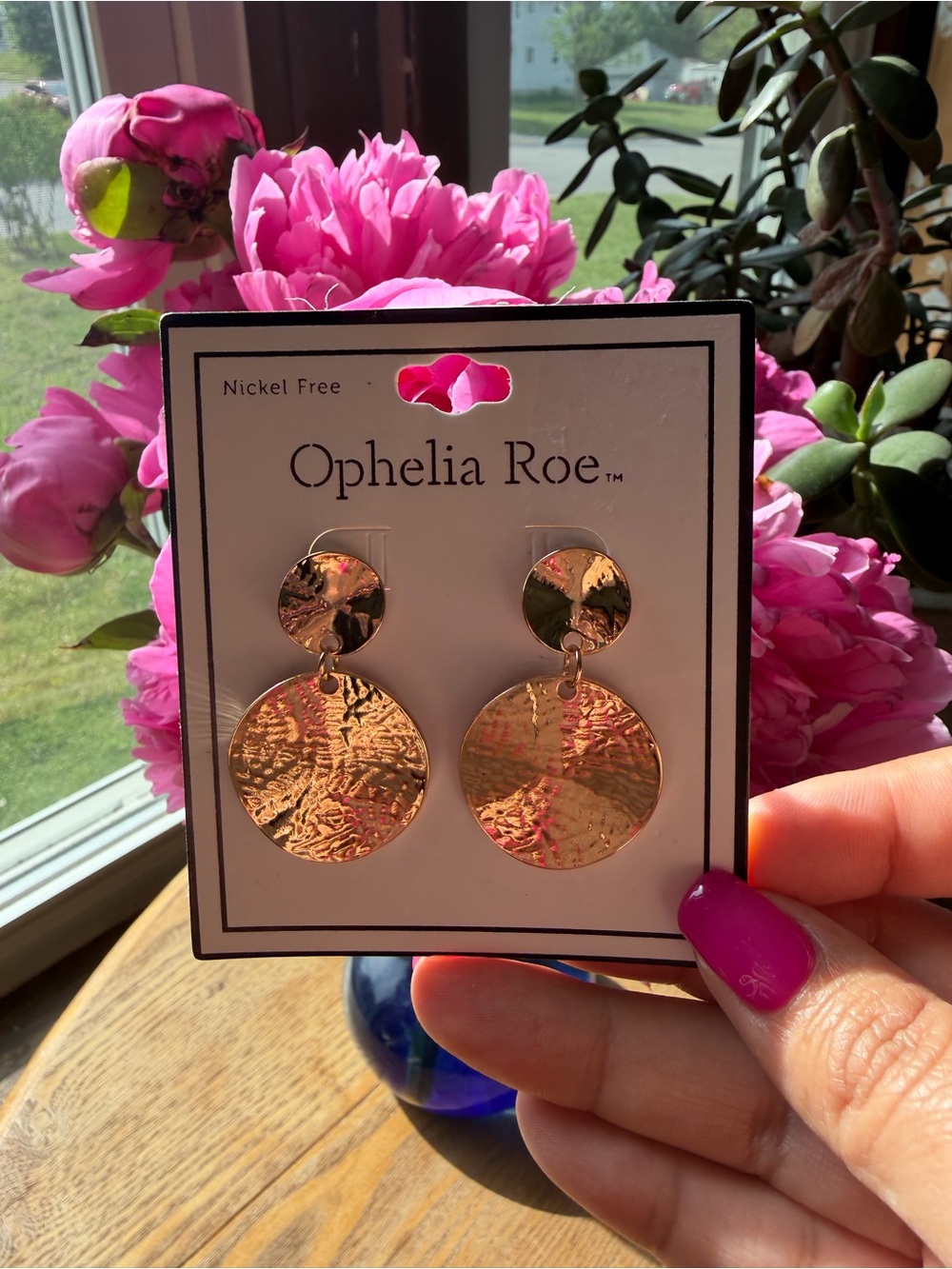 Ophelia Roe Gold Textured Disc Drop Earrings nickel free